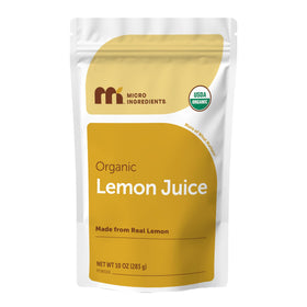 Micro Ingredients Organic Lemon Juice Powder bottle with real lemon flavor label
