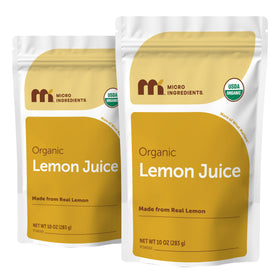 Micro Ingredients Organic Lemon Juice Powder 2-pack 10oz packaging, vegan-friendly.