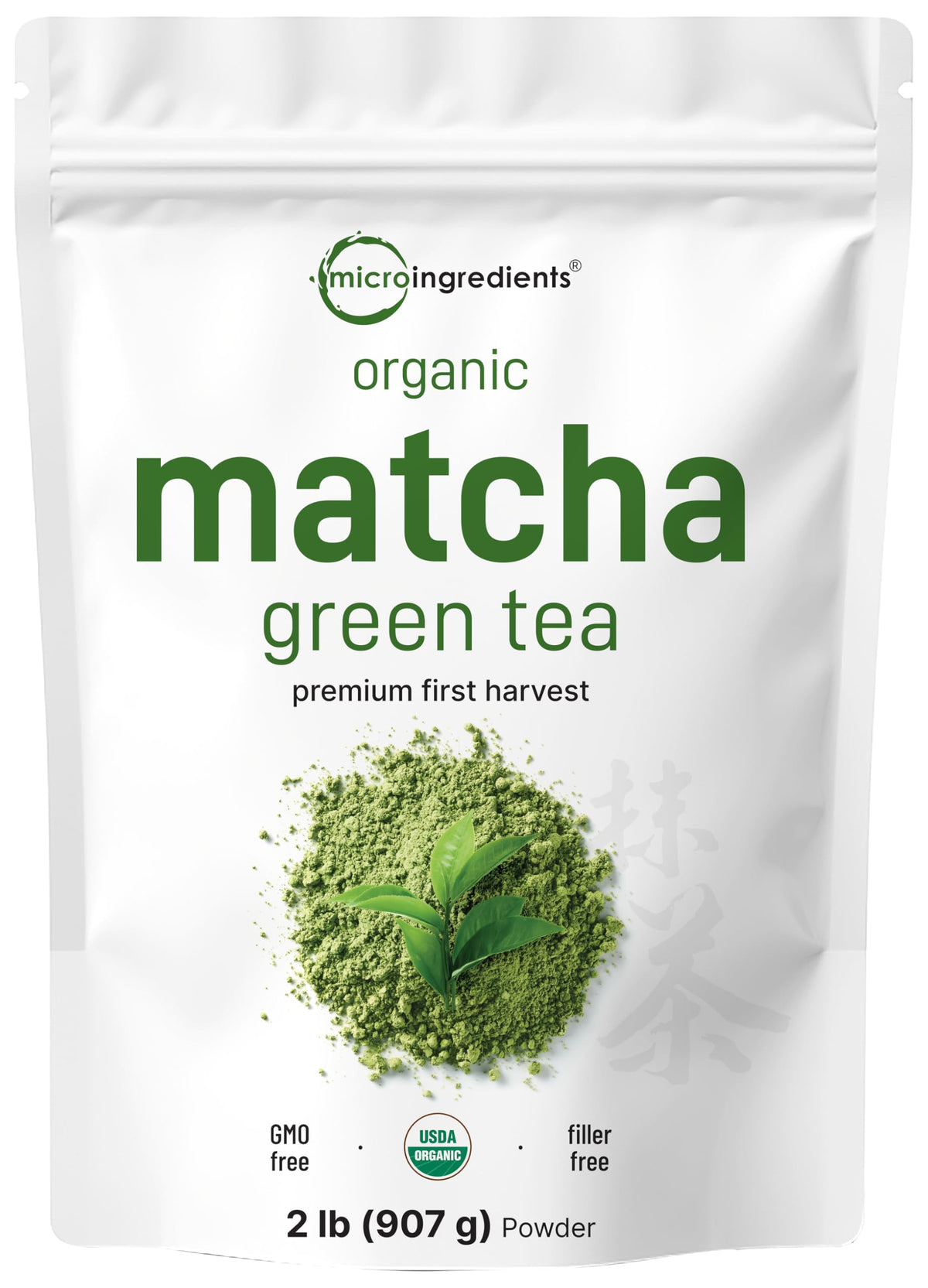 Micro Ingredients Organic Matcha 2 lb bulk pack front, ideal for smoothies.
