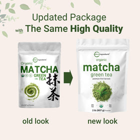 Micro Ingredients Organic Matcha powder close-up, vibrant green hue.