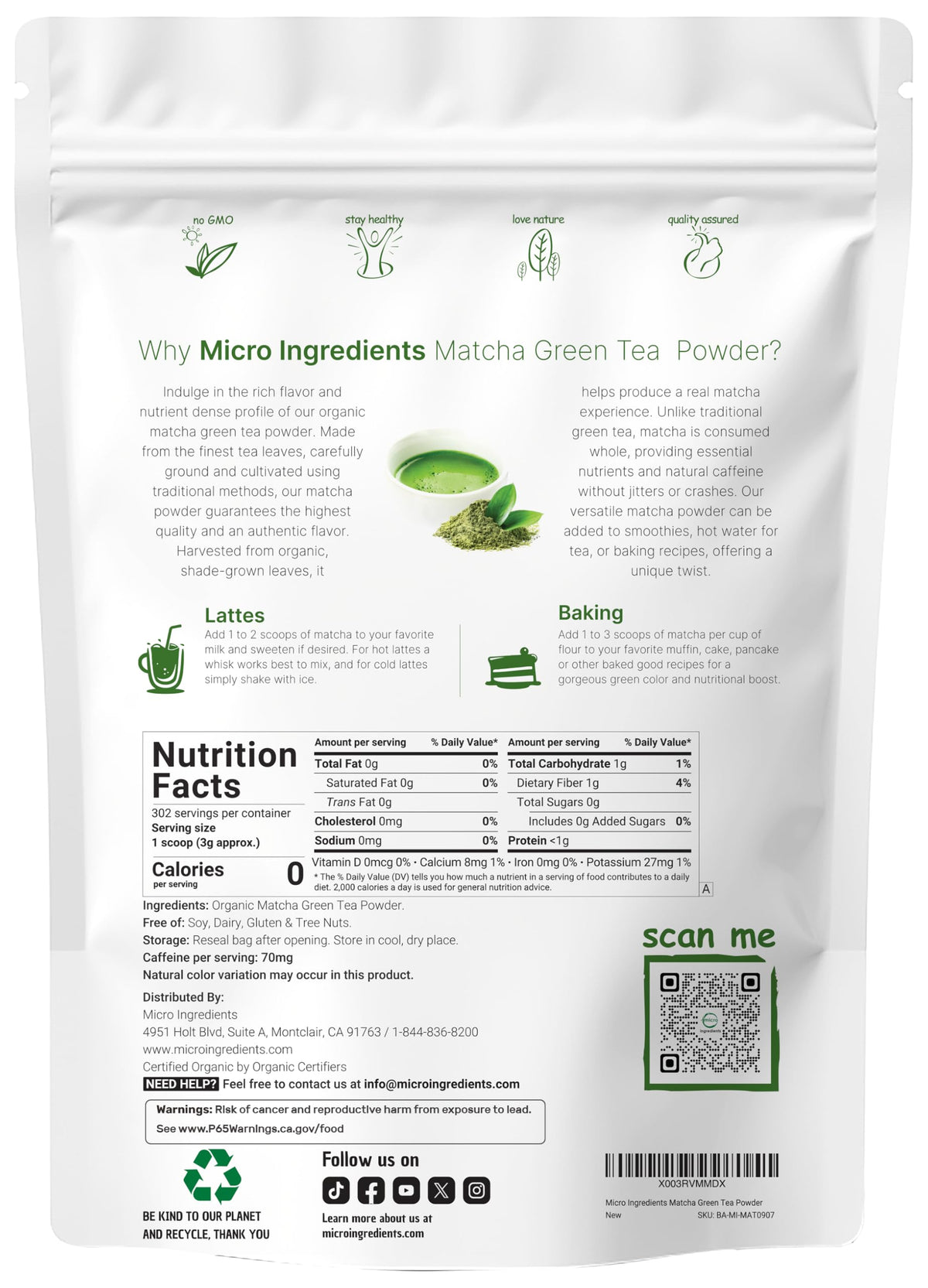 Micro Ingredients matcha powder scoop, convenient daily serving.