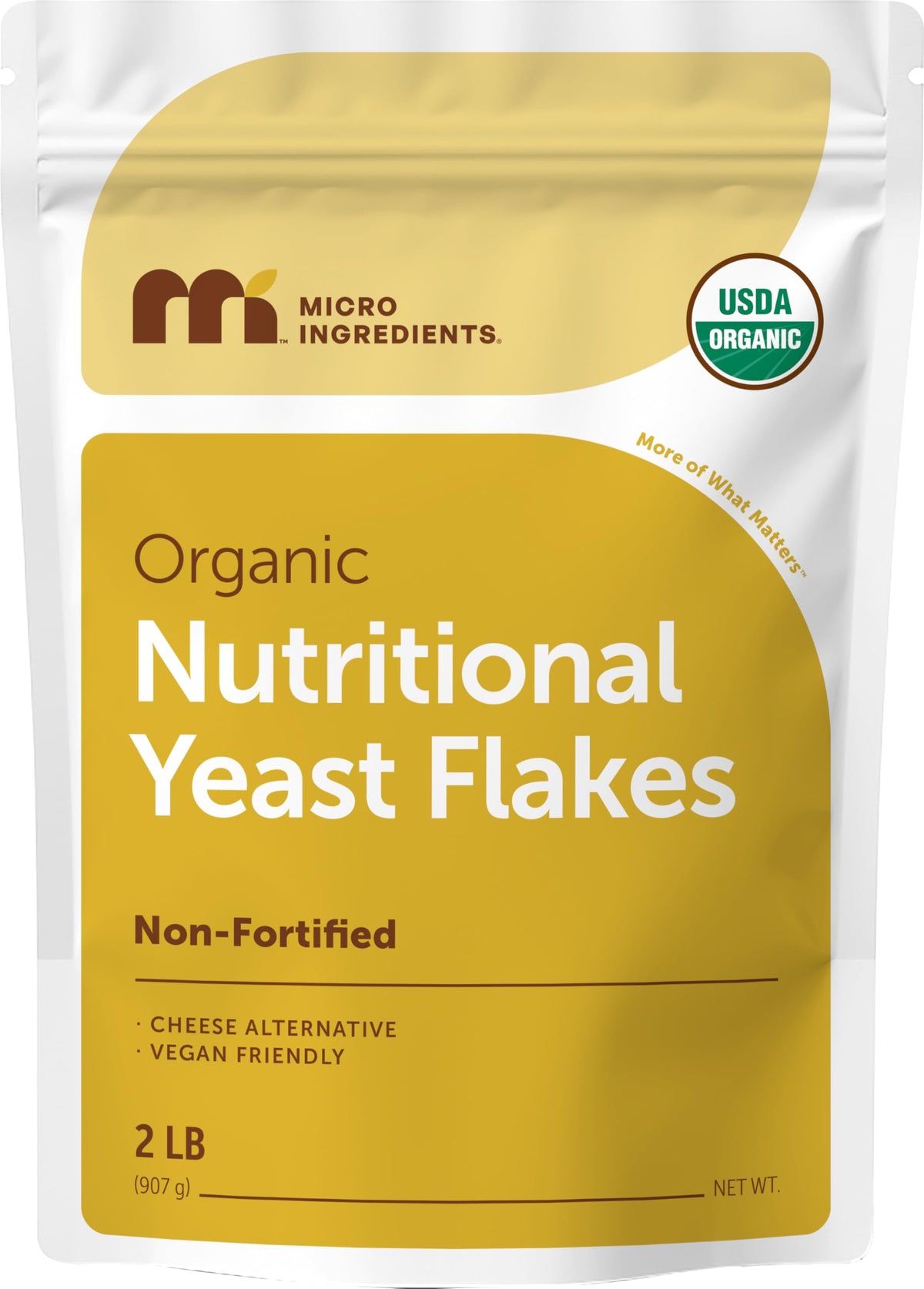 Micro Ingredients organic non-fortified nutritional yeast flakes 2lb bulk package adds dairy-free cheesy flavor.
