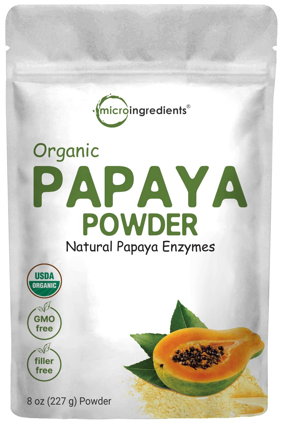 Micro Ingredients Organic Papaya Powder 8oz bottle for daily smoothies and bowls.