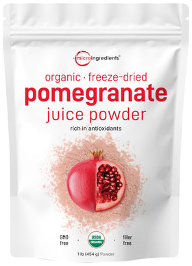 Micro Ingredients Organic Pomegranate Juice Powder pouch ready for shakes and smoothies.