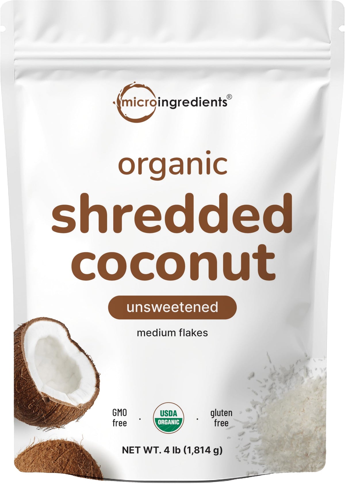 Micro Ingredients Organic Shredded Coconut Flakes bag for bulk baking and toppings
