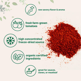Micro Ingredients Organic Tomato Powder closeup texture shows vibrant, pure powder ready to season.