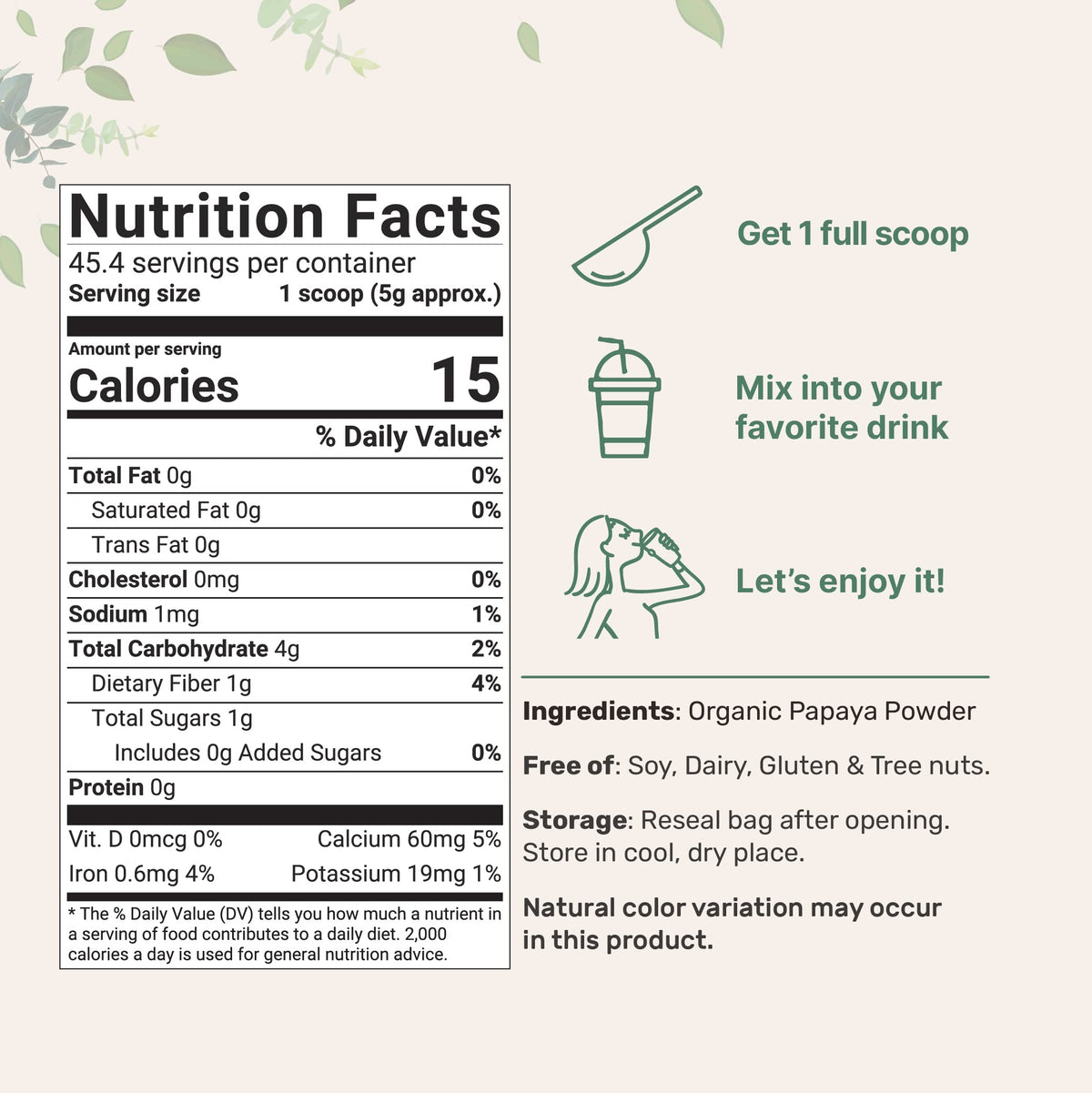 Micro Ingredients Papaya Powder scoop for precise 5g servings.