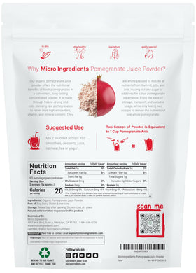 Micro Ingredients pomegranate powder scoop for precise measurement in drinks.