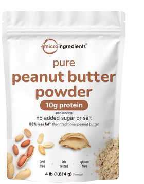 Micro Ingredients Pure PB peanut powder bulk bag showing high-protein, low-fat option.