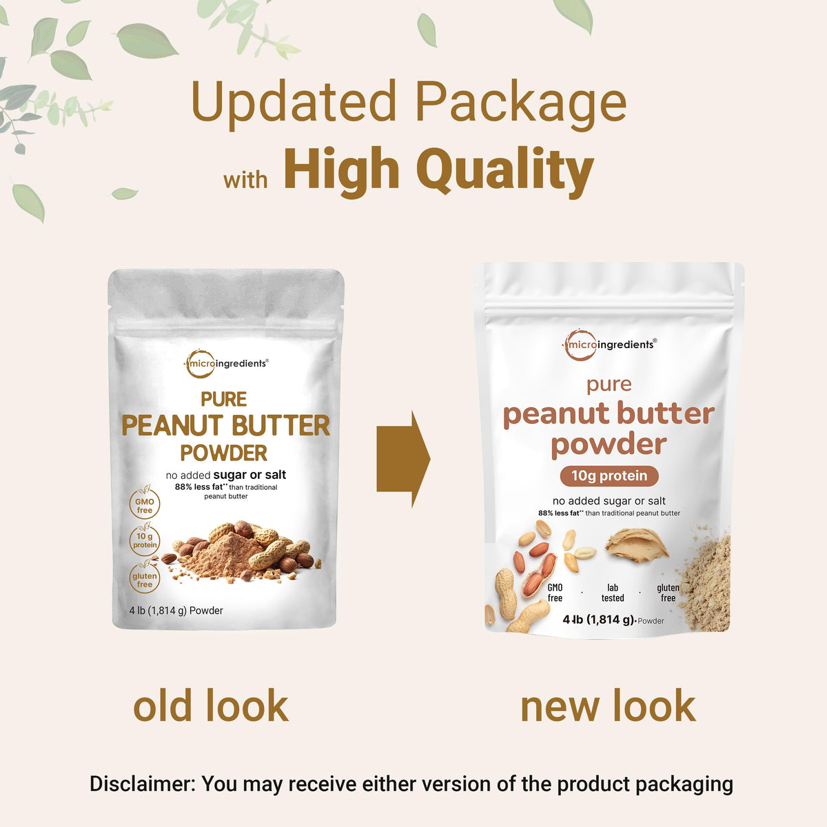 Micro Ingredients Pure PB peanut powder jar with spoon highlights versatile baking use.
