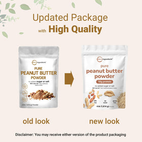 Micro Ingredients Pure PB peanut powder jar with spoon highlights versatile baking use.