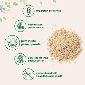 Micro Ingredients Pure PB powder being poured into smoothie demonstrates quick protein boost.