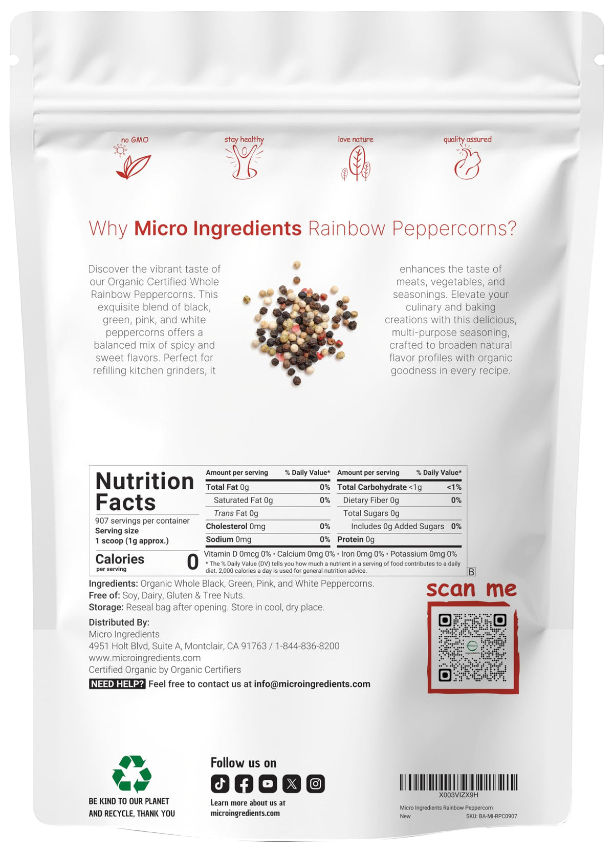 Micro Ingredients rainbow peppercorns closeup shows colorful berries for vibrant spice blends.