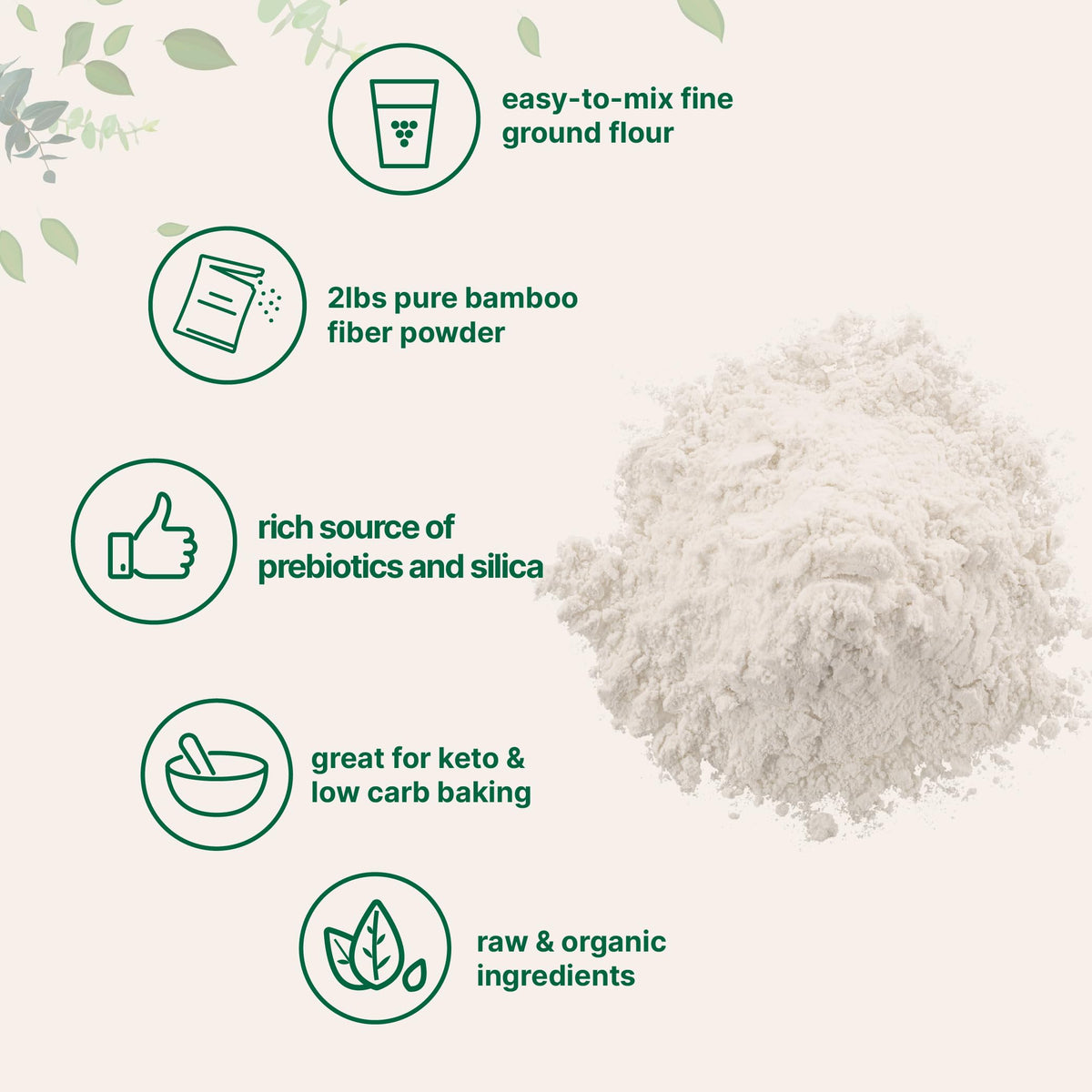 Silica-rich bamboo fiber enhances texture and adds minerals to cooking.