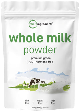 Micro Ingredients Whole Milk Powder pouch shows pasture-raised quality for everyday use.