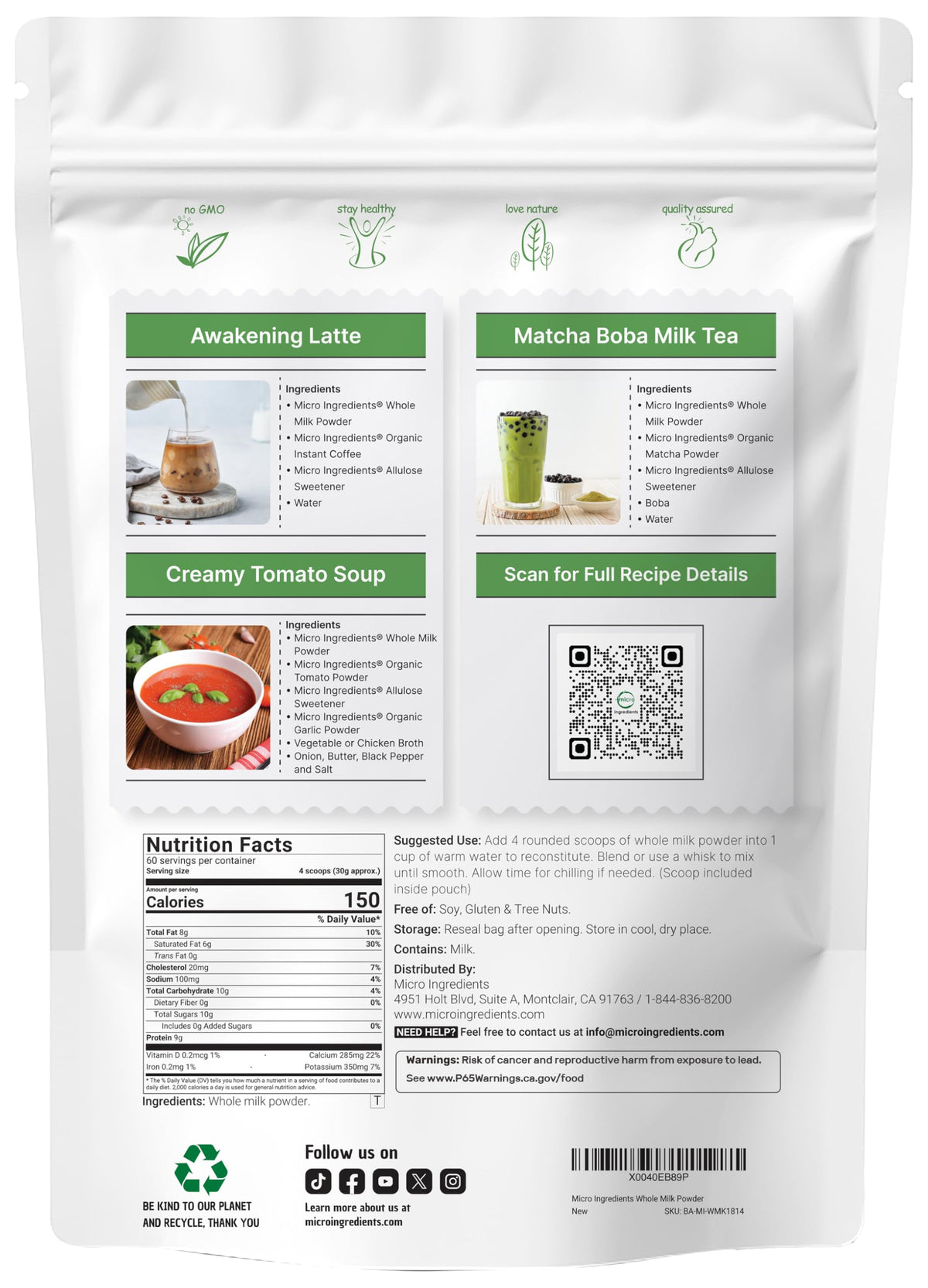Open pour of Micro Ingredients powder highlights easy measurement for quick reconstitution.
