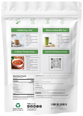 Open pour of Micro Ingredients powder highlights easy measurement for quick reconstitution.