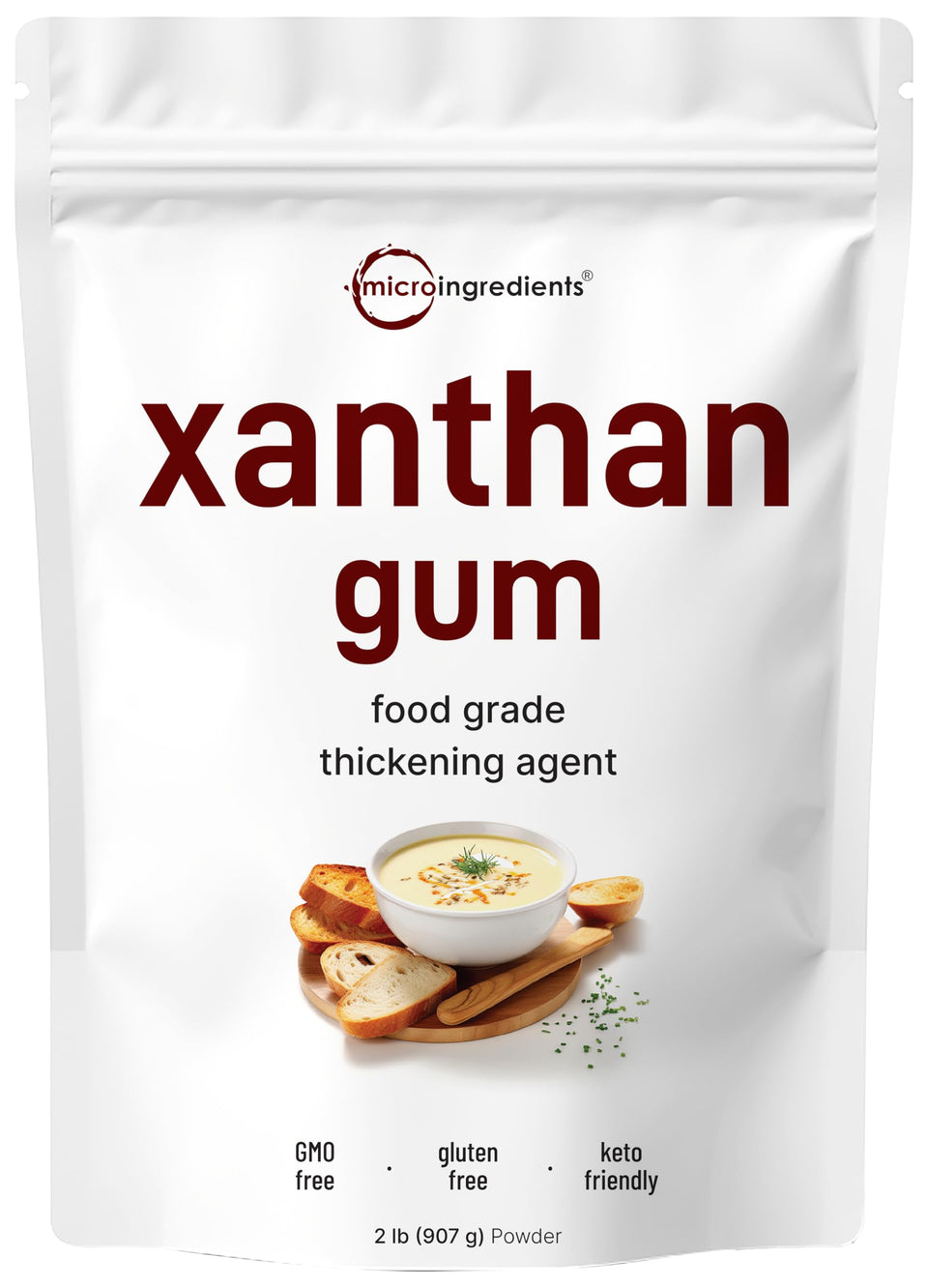 Micro Ingredients Xanthan Gum Powder 2lb bag for gluten-free baking and thickening sauces.
