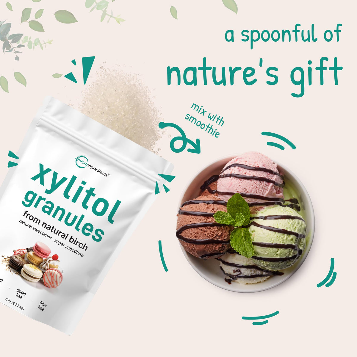 Micro Ingredients Xylitol tea and coffee sweetener for mindful sipping.