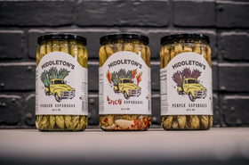 Middleton's farm-direct pickled asparagus from Pasco, WA, ensuring farm-to-table freshness.