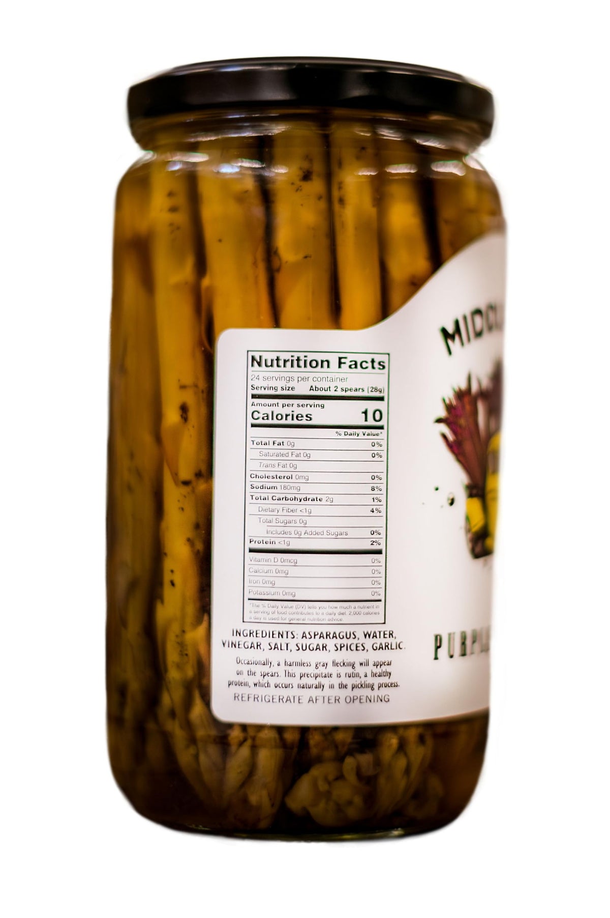 Middleton's pickled asparagus spicy jar delivers bold heat for appetizers and crudités.