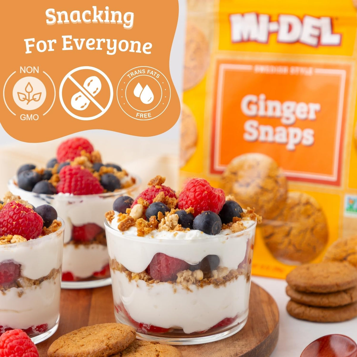 Mi-Del Ginger Snaps crunch close-up highlighting real ginger flavor