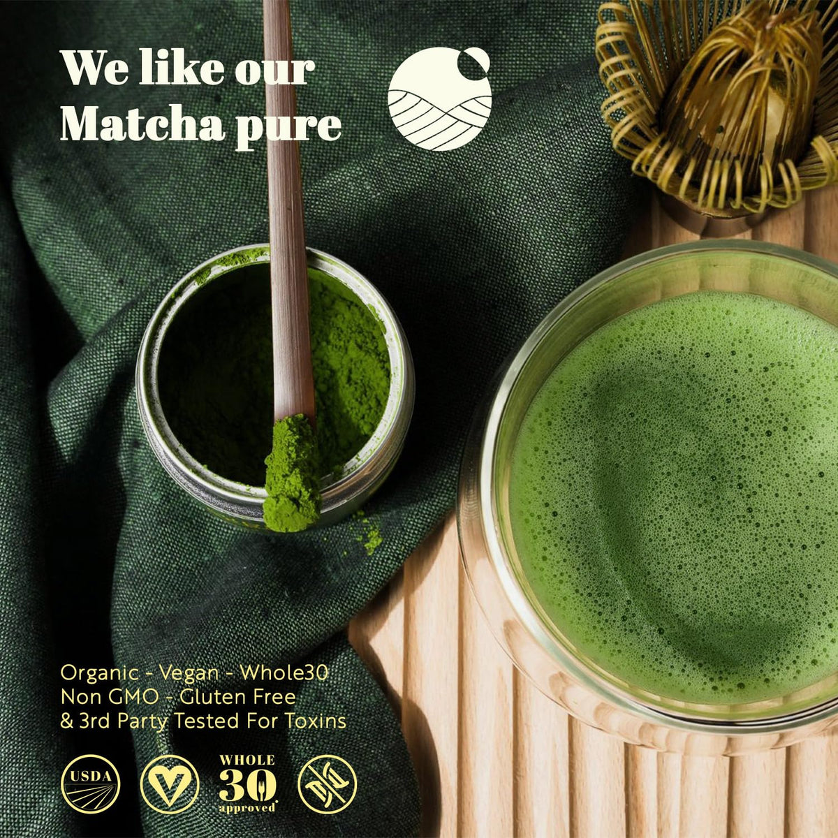 Close-up of fine green powder showing smooth texture ideal for whisking