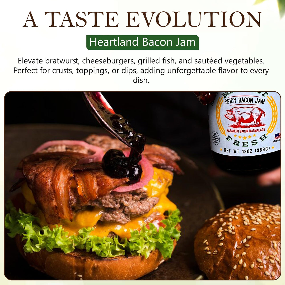 Midwest Fresh Spicy Bacon Jam breakfast eggs with savory-sweet contrast