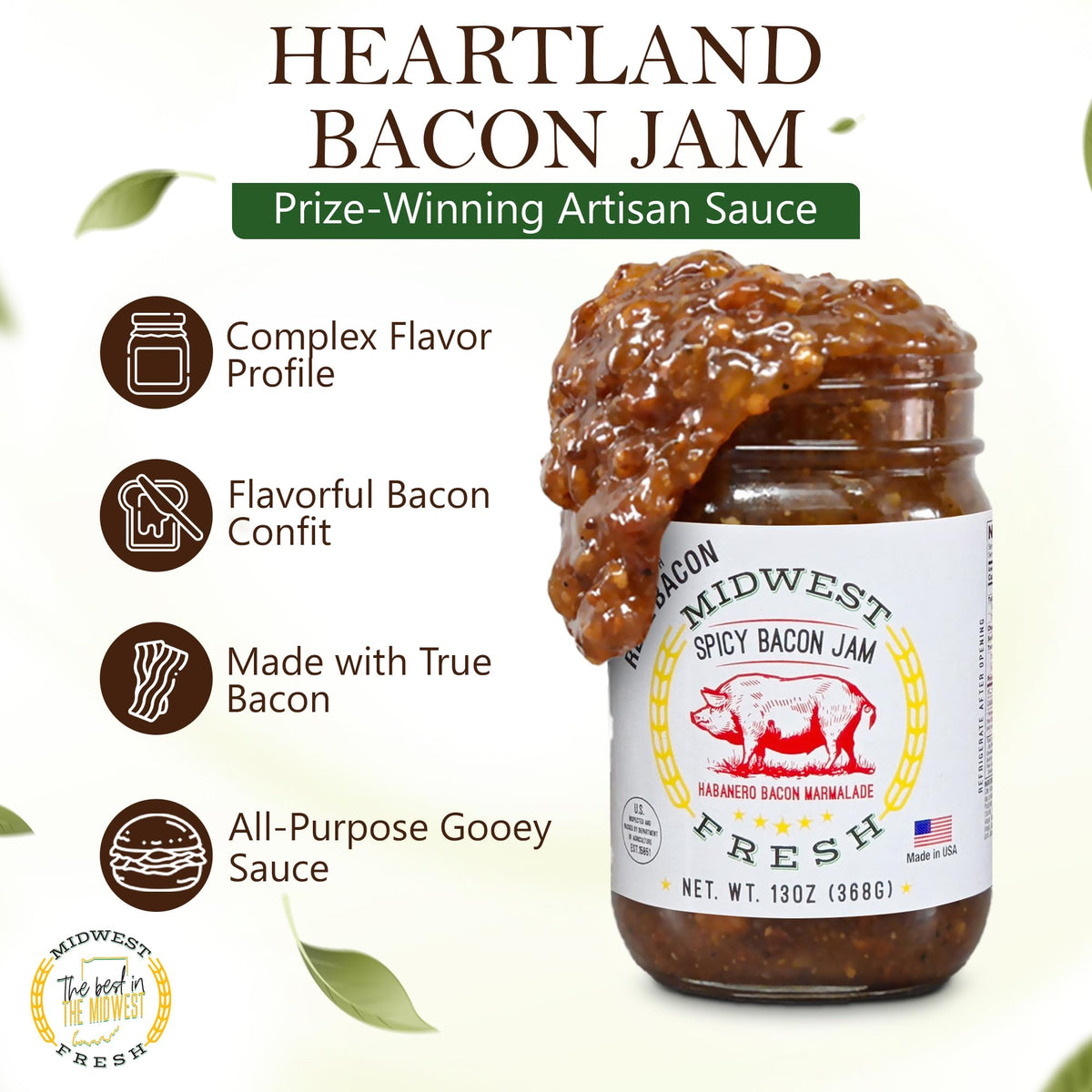 Midwest Fresh Spicy Bacon Jam on a burger glaze with bold flavor