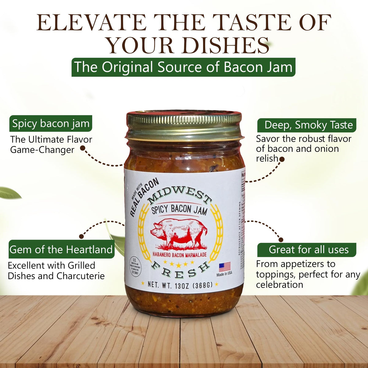 Midwest Fresh Spicy Bacon Jam on a charcuterie board pairing with cheeses