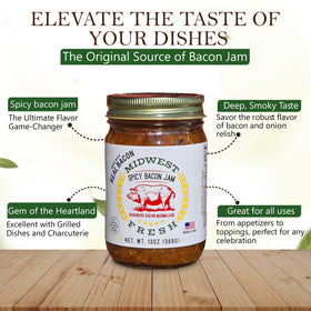 Midwest Fresh Spicy Bacon Jam on a charcuterie board pairing with cheeses