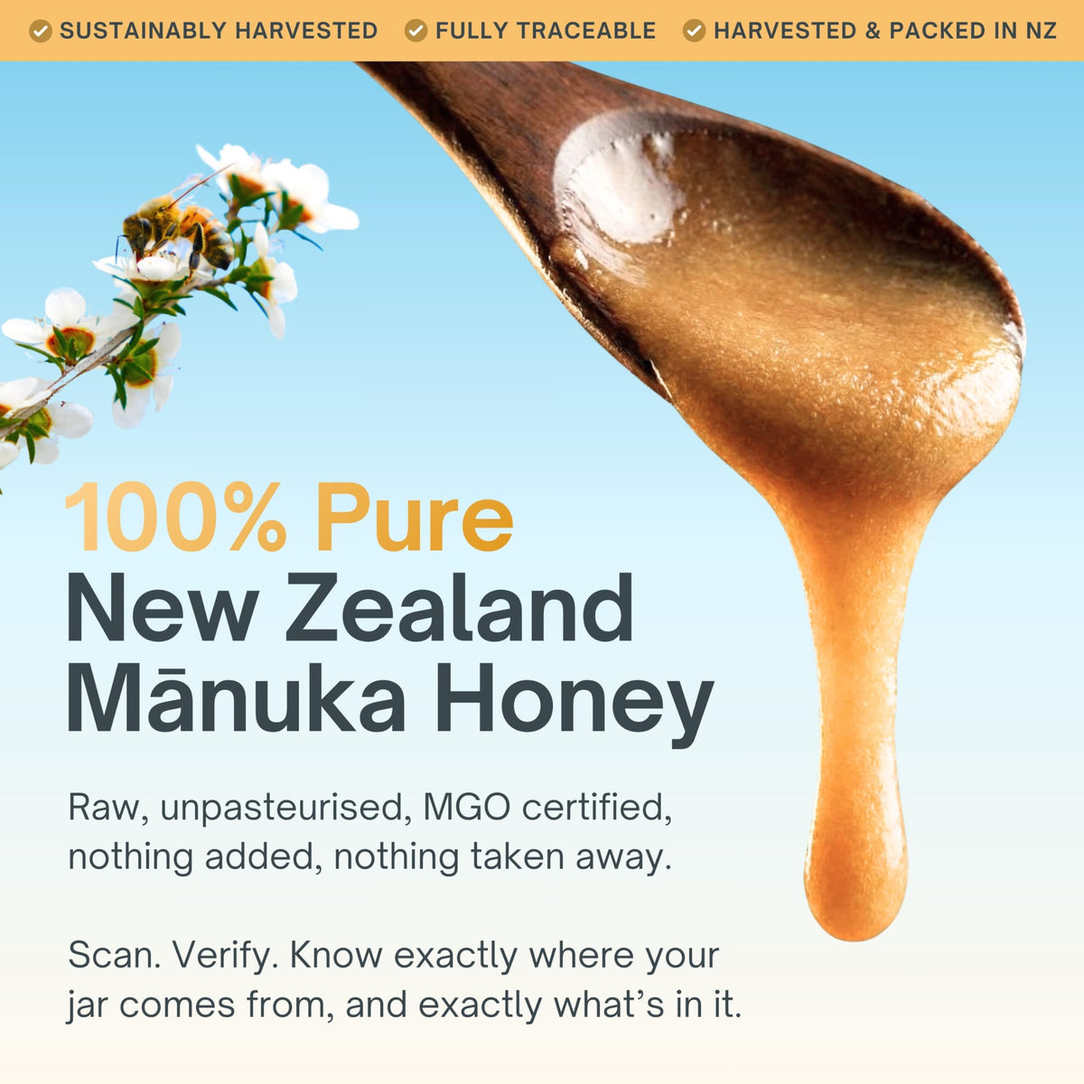 MIELAND Manuka honey texture close-up highlighting natural sweetness.