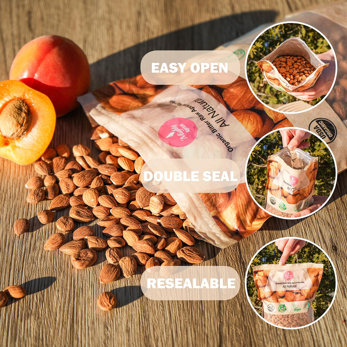 Mighty Apricot kernels in shake usage, versatile healthful ingredient