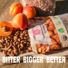 Mighty Apricot kernels label, USDA Organic and Non-GMO indicating quality