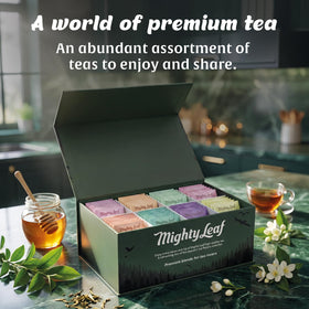 Mighty Leaf eight-flavor display inviting tea lovers to explore.