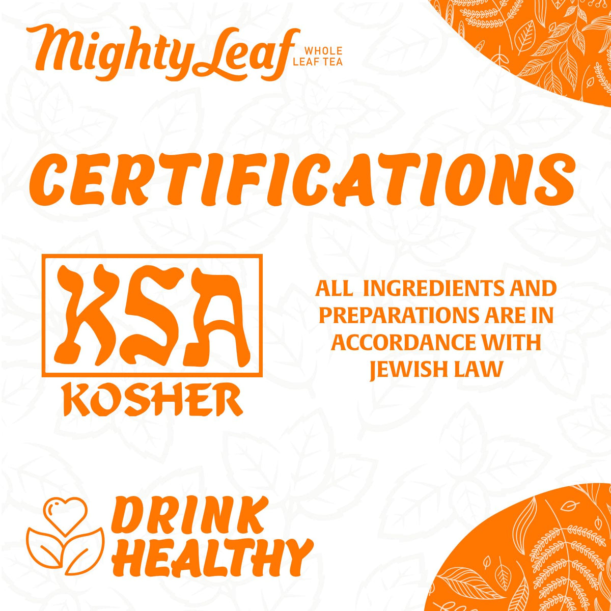 Brewed Mighty Leaf tea in a cup with citrus and floral aroma.
