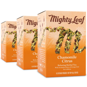 Mighty Leaf chamomile citrus tea bags for caffeine-free relaxation.