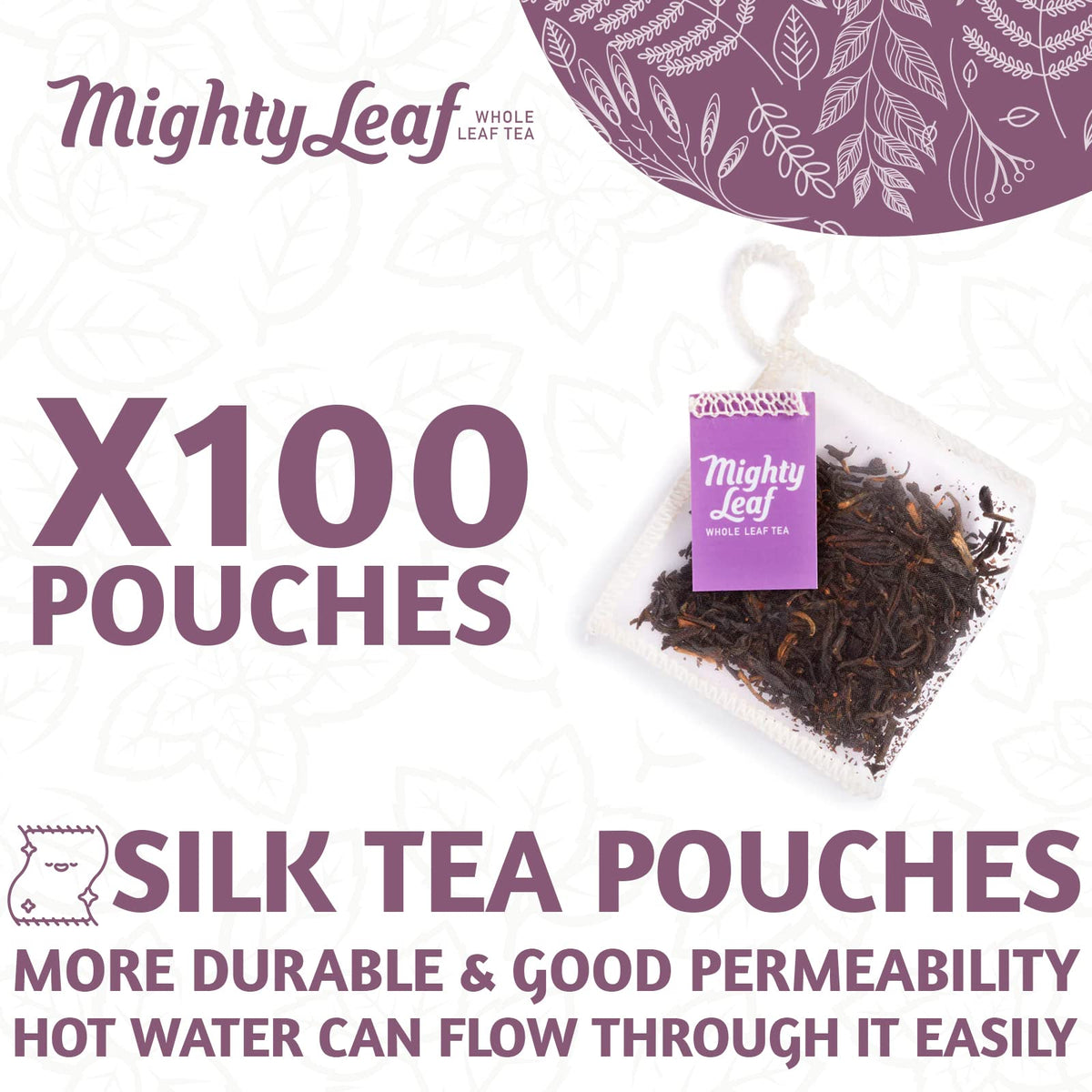 Mighty Leaf Earl Grey tea pouch unfurling in hot water for rich flavor.