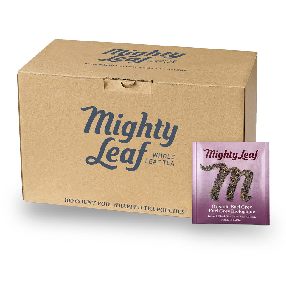 Mighty Leaf Earl Grey tea pouch with biodegradable pouches for an eco-friendly brew.