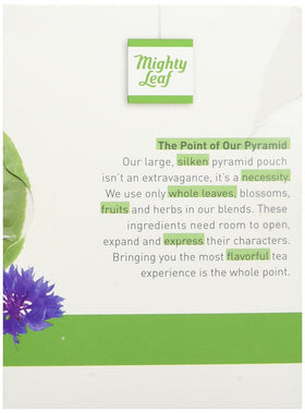 Mighty Leaf Green Tea Tropical pouches closeup highlights premium whole-leaf brewing
