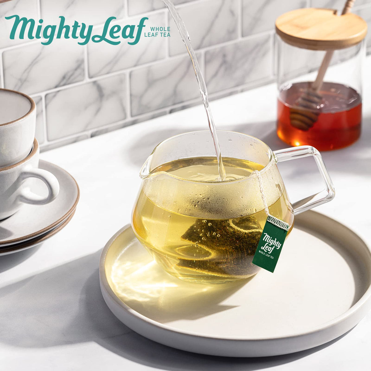 Mighty Leaf Marrakesh Mint whole leaf tea in silken pouches.