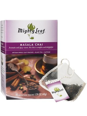 Mighty Leaf Masala Chai tea sachet delivering warm spice aroma and bold flavor for cozy mornings.