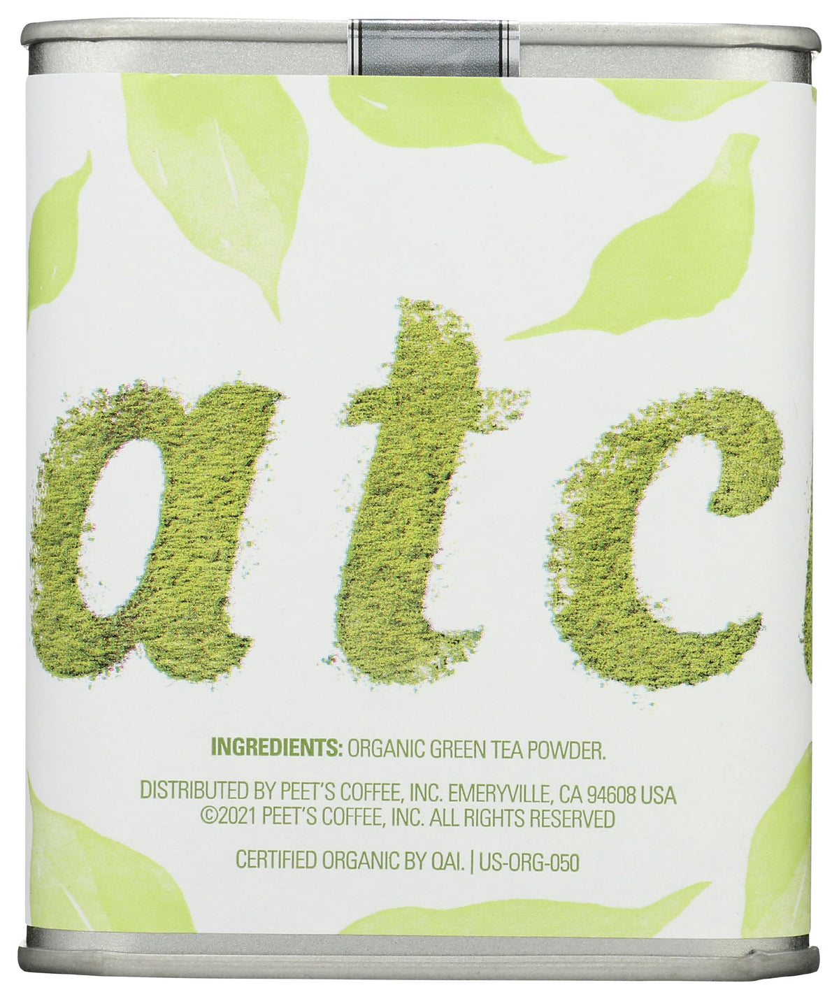 Mighty Leaf matcha ingredients and organic certification close-up.