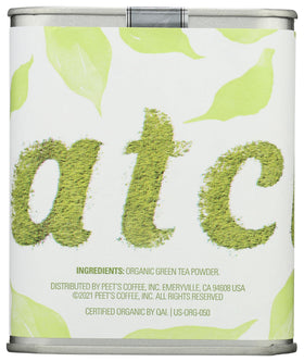 Mighty Leaf matcha ingredients and organic certification close-up.