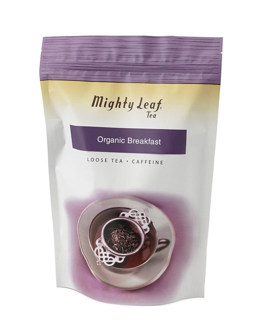 Mighty Leaf Organic Breakfast bulk tea pouch with premium loose leaves for a robust morning cup.