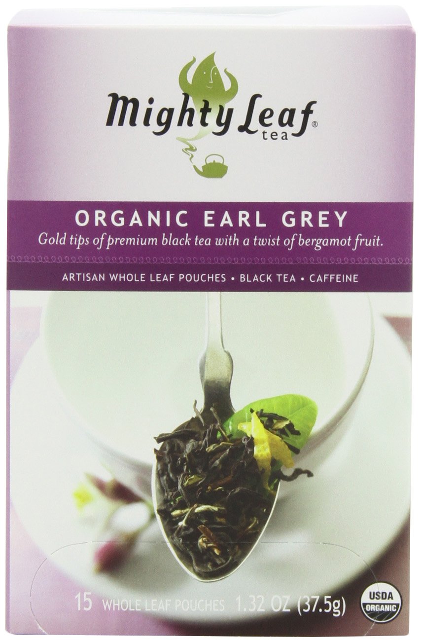 Mighty Leaf Organic Earl Grey tea box front highlights premium packaging.