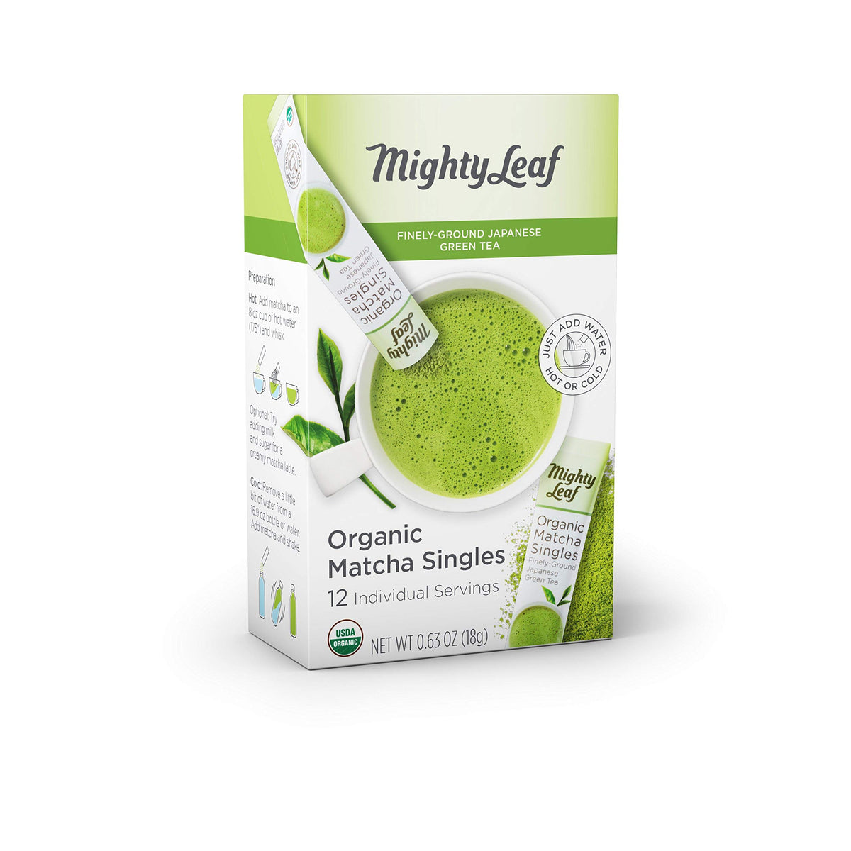 Mighty Leaf Organic Matcha single-serve packet for quick, focused tea.