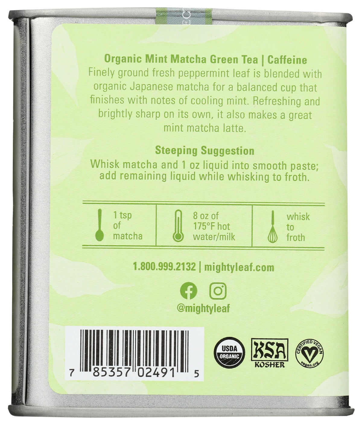 Measuring scoop with Mighty Leaf Mint Matcha powder for quick use