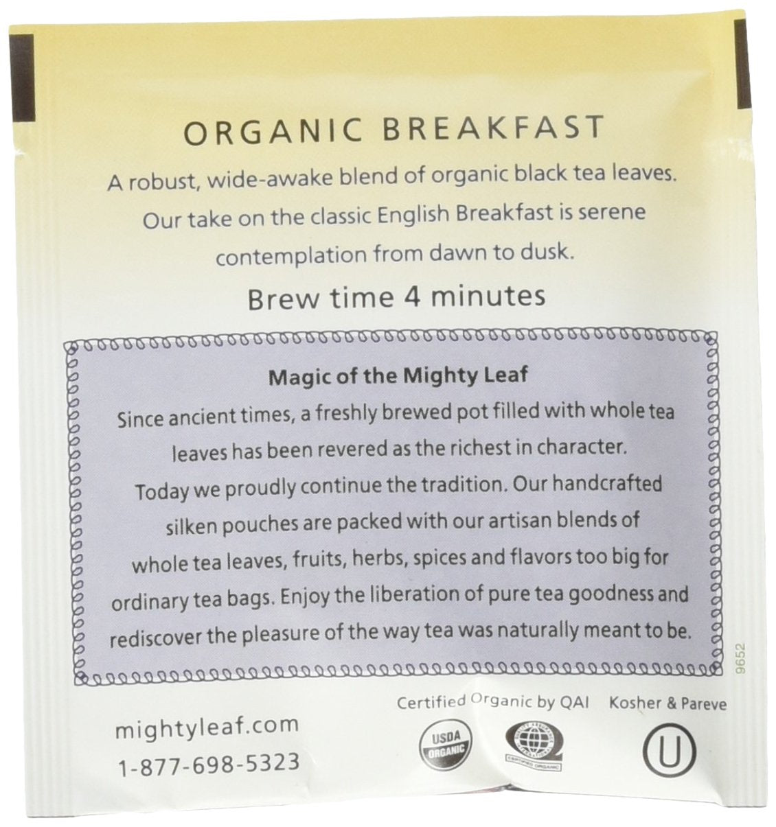 Mighty Leaf silk pyramid tea pouch lets leaves unfurl for depth and aroma.