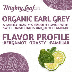 Mighty Leaf silken tea pouch close-up showing premium design and texture.